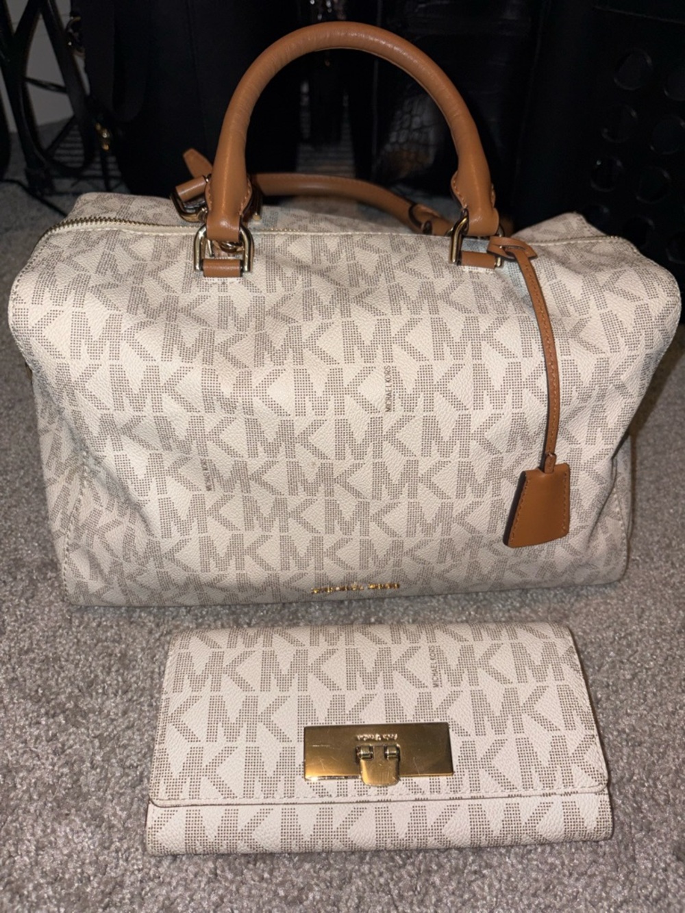 Michael Kors Beige Logo Satchel with Matching Wallet